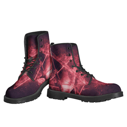 Get Groovy in Fiery Reversed Pentagram Print Leather Boots - 3