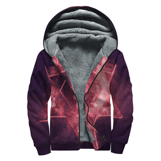 Fiery Star of David Sherpa Lined Zip Up Hoodie for the Groovy Hippie Soul - 1