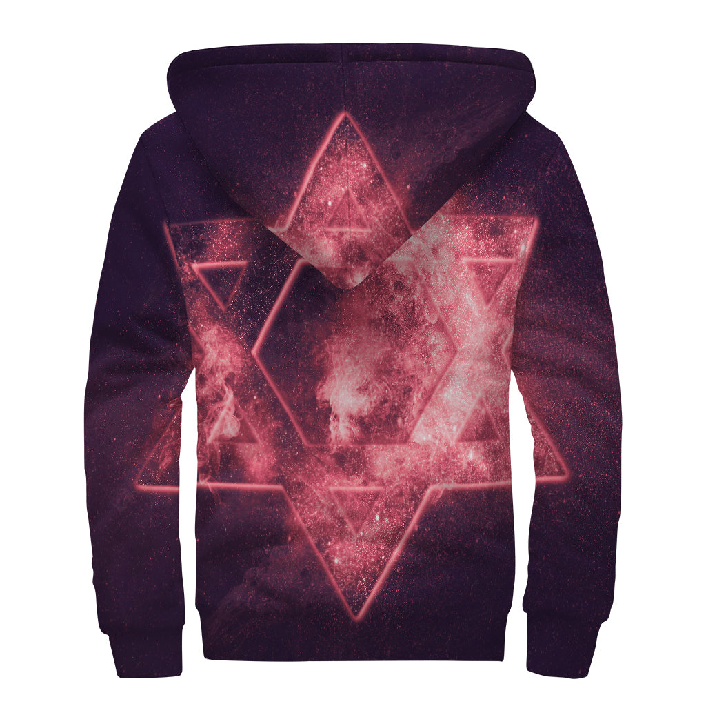 Fiery Star of David Sherpa Lined Zip Up Hoodie for the Groovy Hippie Soul - 2