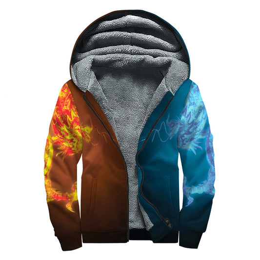 Fire and Ice Dragons Sherpa Lined Zip Up Hoodie: Embrace Your Inner Hippie - 1