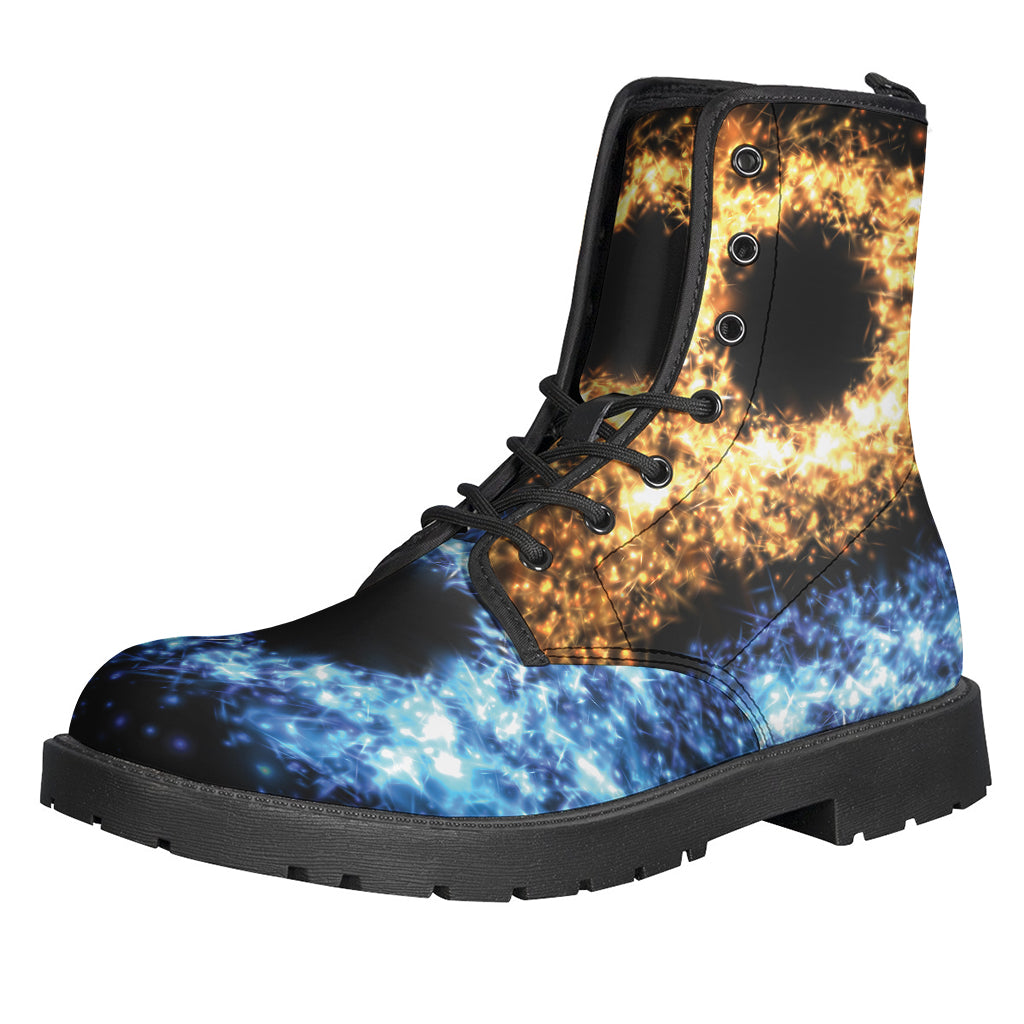 Groovy Leather Boots for Hippies: Fire and Ice Sparkle Yin Yang Print - 1