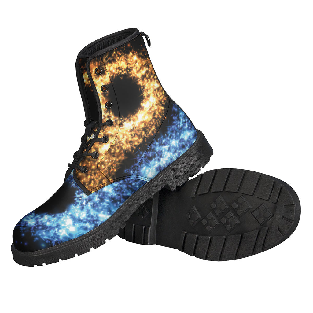 Groovy Leather Boots for Hippies: Fire and Ice Sparkle Yin Yang Print - 2