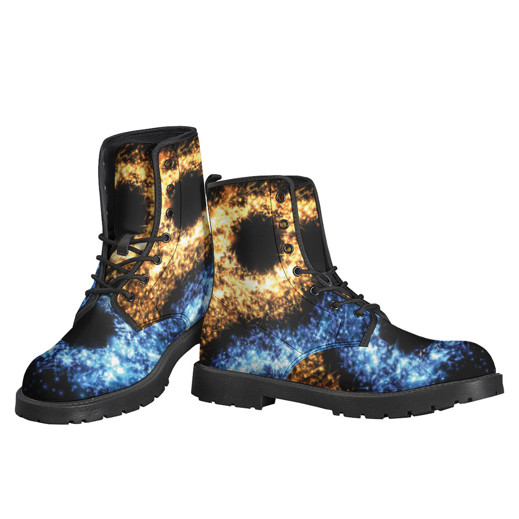 Groovy Leather Boots for Hippies: Fire and Ice Sparkle Yin Yang Print - 3