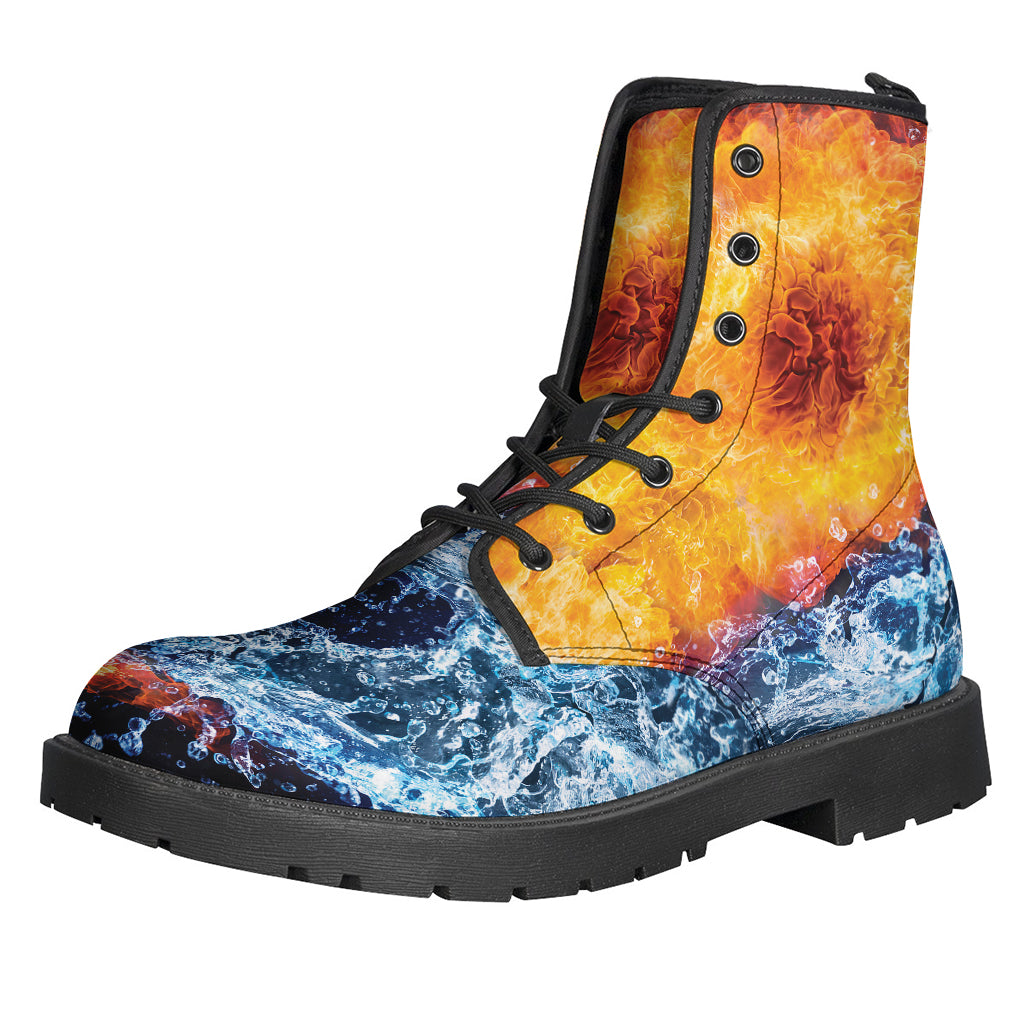 Step Out in Style: Fire and Water Yin Yang Print Leather Lightweight Boots for Modern Hippies - 1