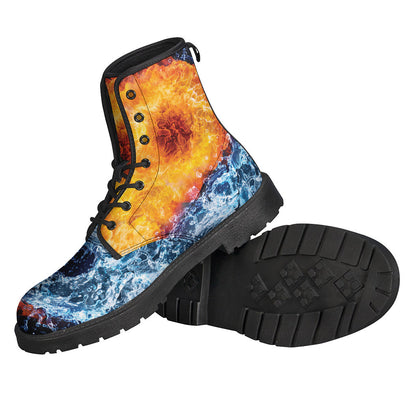 Step Out in Style: Fire and Water Yin Yang Print Leather Lightweight Boots for Modern Hippies - 2