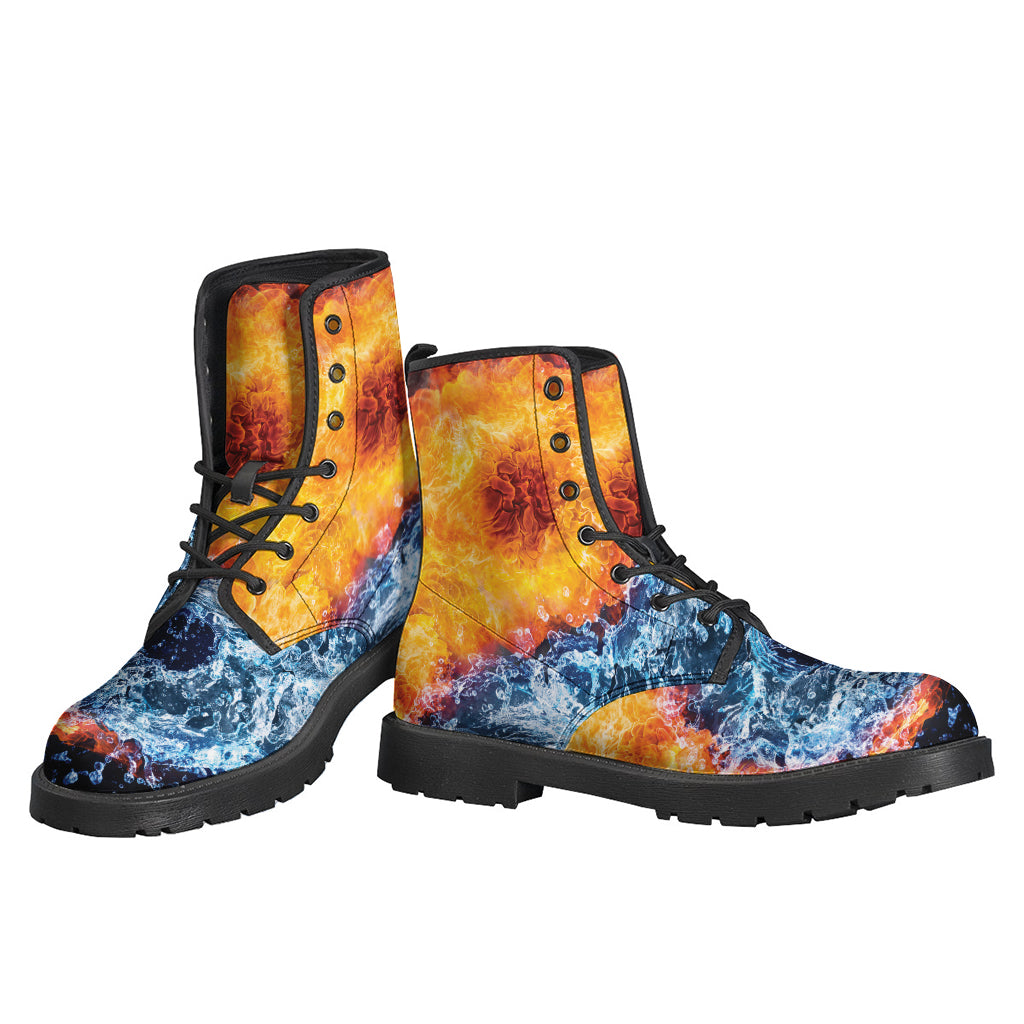 Step Out in Style: Fire and Water Yin Yang Print Leather Lightweight Boots for Modern Hippies - 3