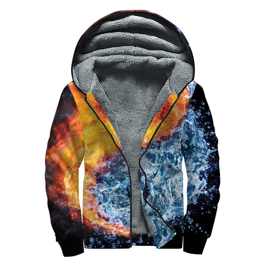 Fire and Water Yin Yang Sherpa Lined Zip Up Hoodie: Embrace Your Inner Hippie Vibe - 1