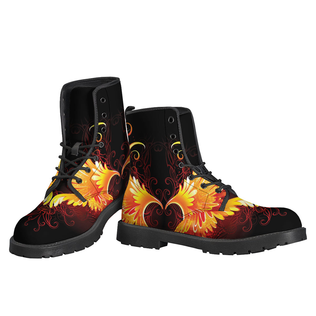 Fire Angel Wings Print Leather Lightweight Boots - Embracing the Hippie Style - 3