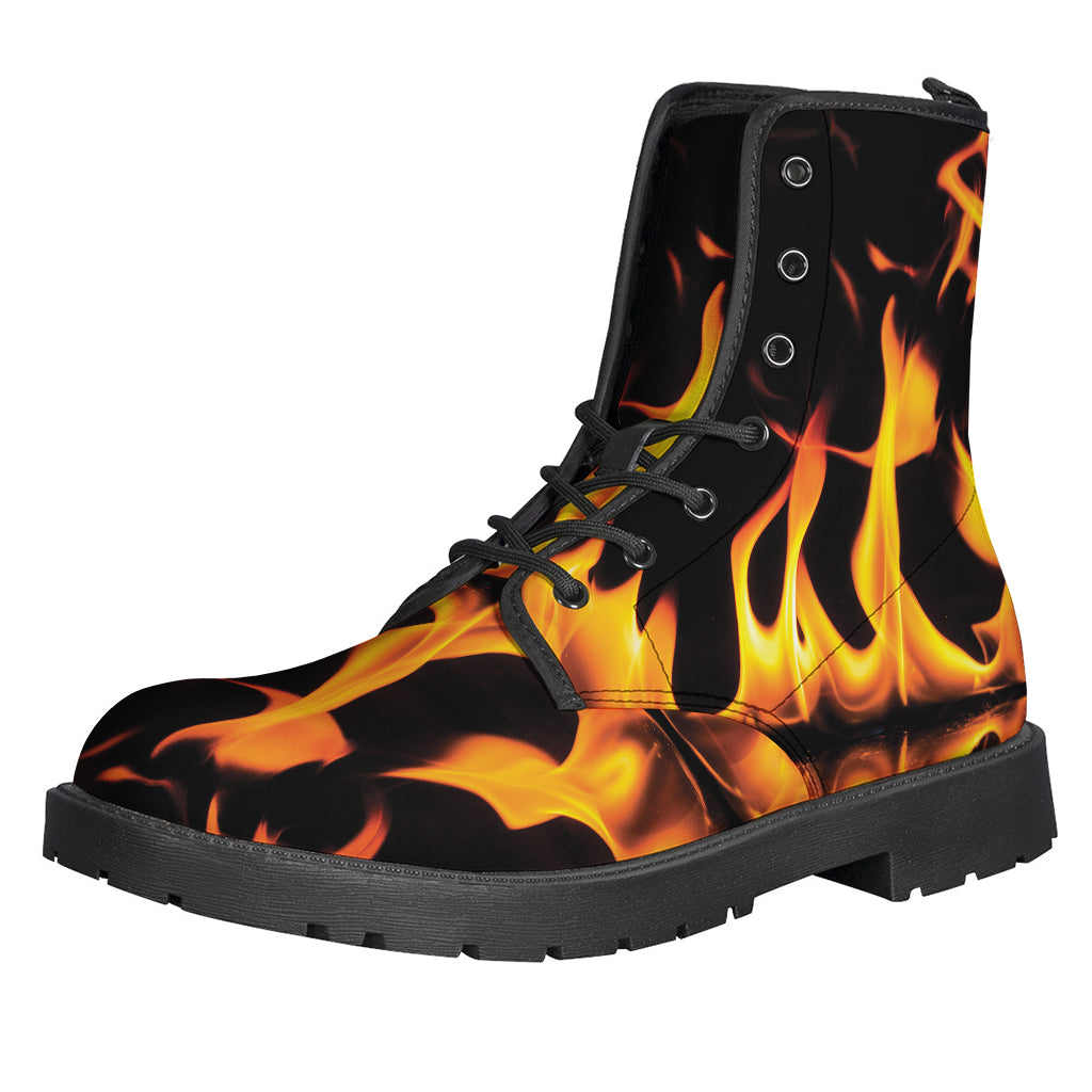 Fire Flame Burning Print Leather Boots - Feel the Hippie Vibe - 1