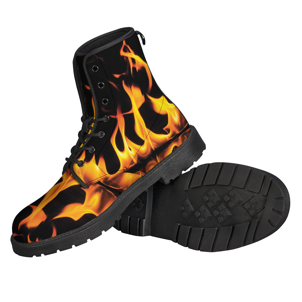 Fire Flame Burning Print Leather Boots - Feel the Hippie Vibe - 2