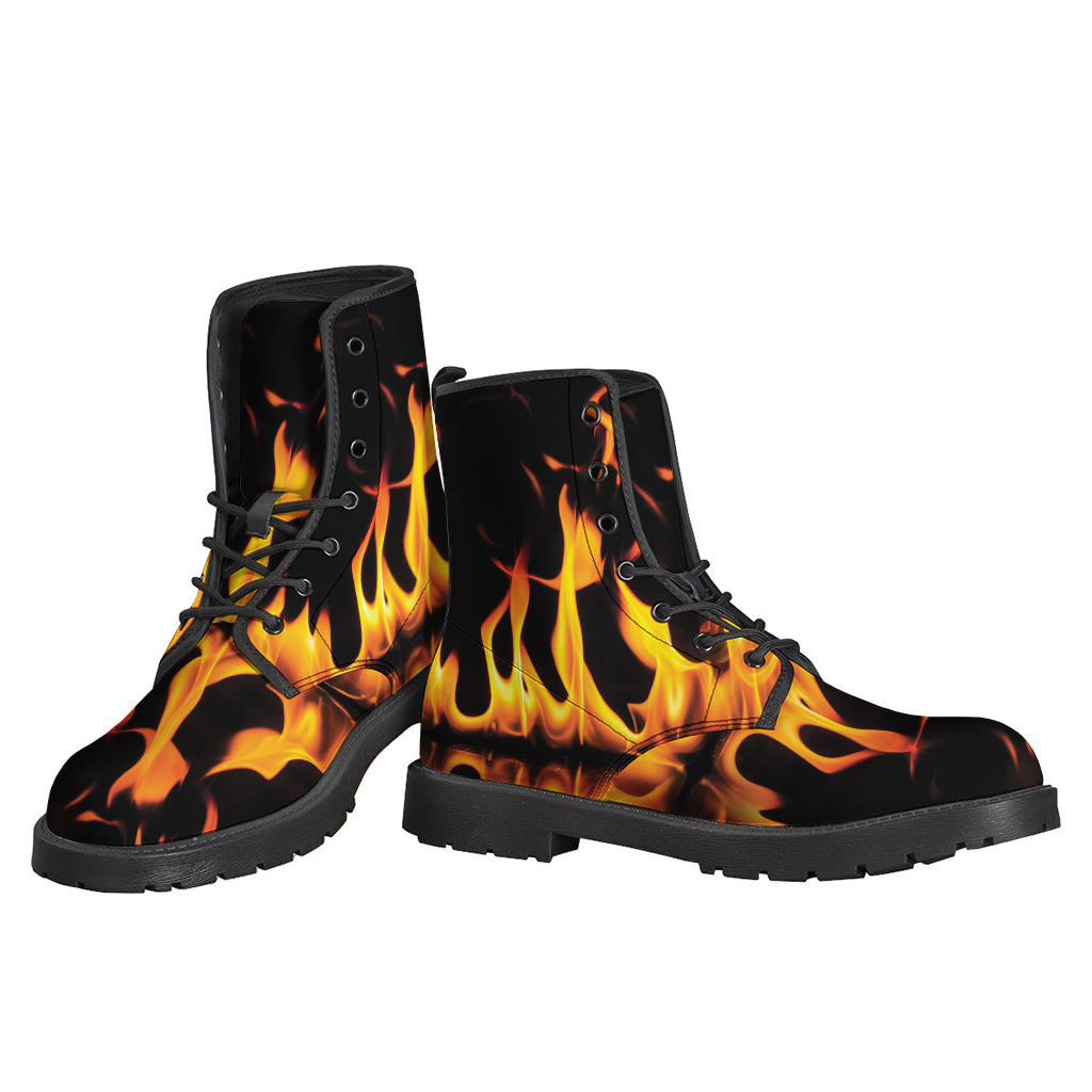 Fire Flame Burning Print Leather Boots - Feel the Hippie Vibe - 3