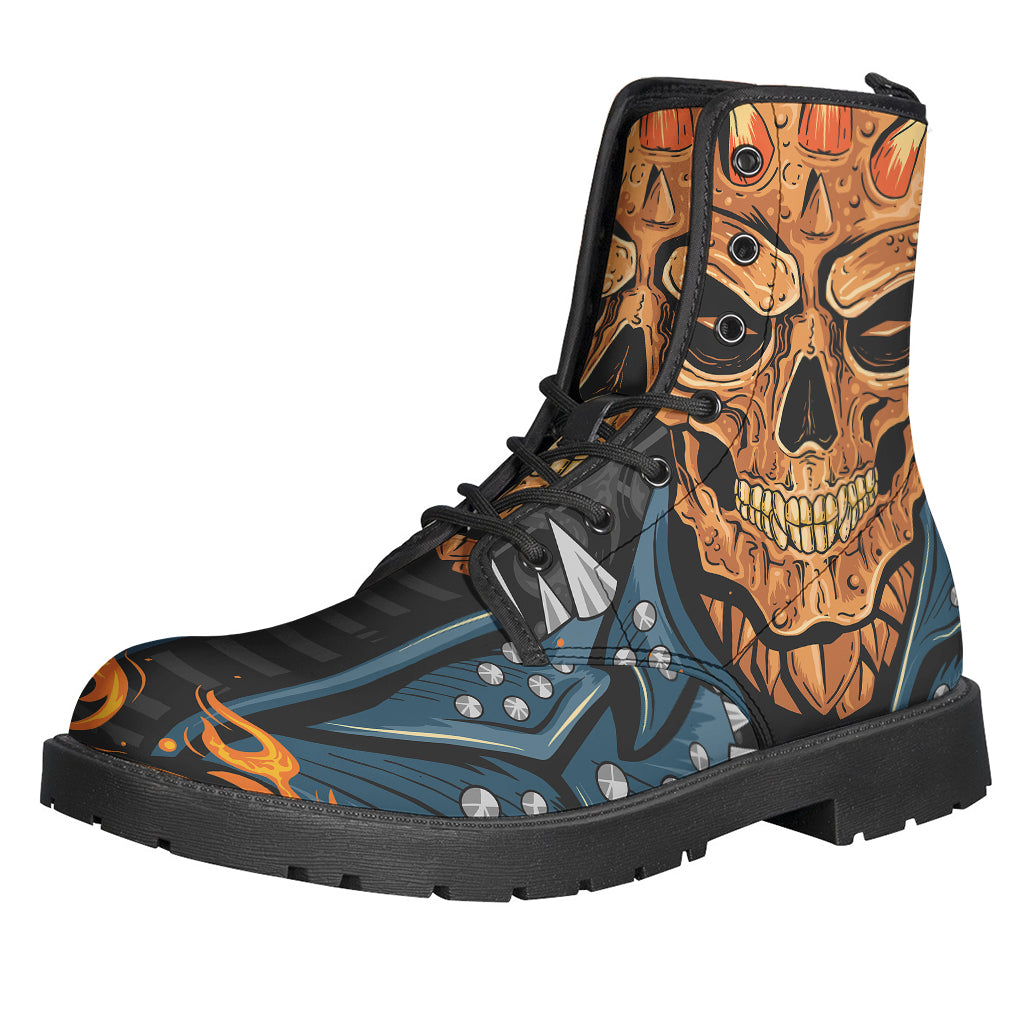 Fire Punk Devil Print Leather Boots for the Free-Spirited Hippie - 1