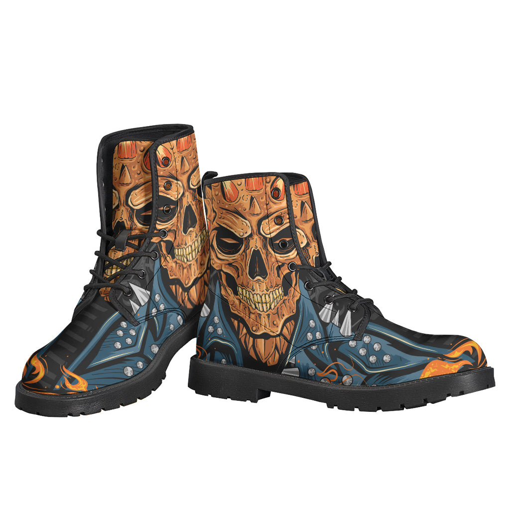 Fire Punk Devil Print Leather Boots for the Free-Spirited Hippie - 3