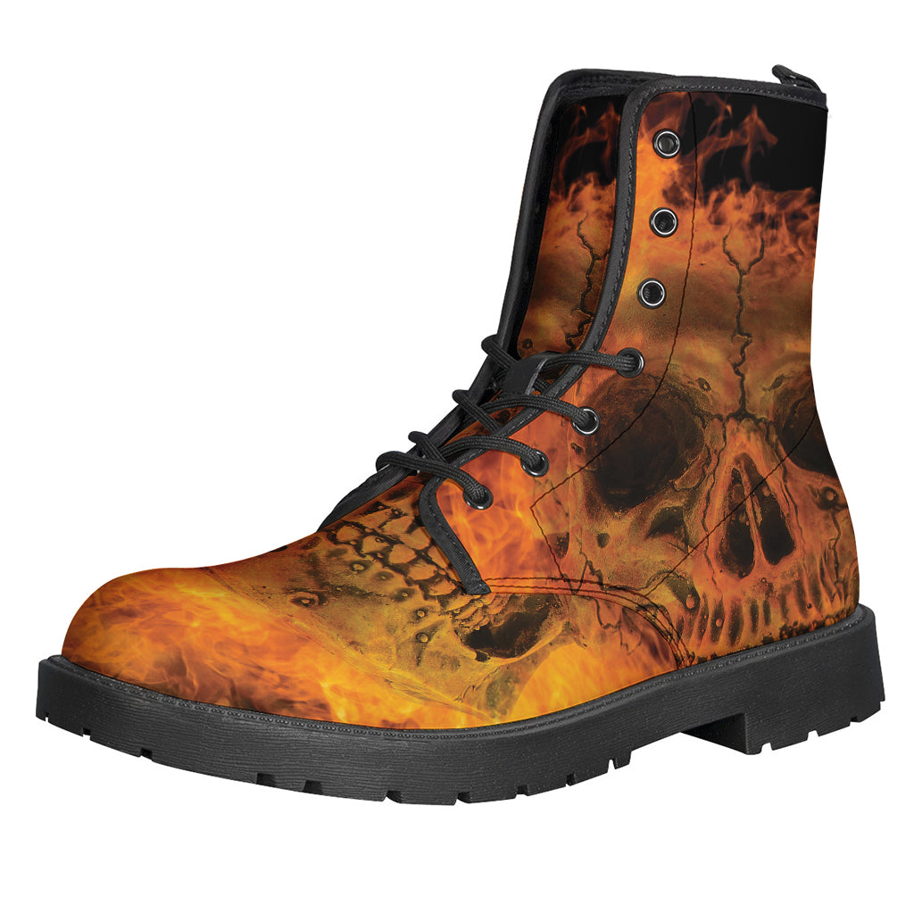 Fire Skull Print Leather Lightweight Boots - Embrace Your Inner Hippie - 1