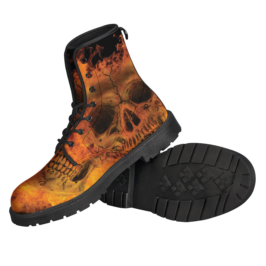 Fire Skull Print Leather Lightweight Boots - Embrace Your Inner Hippie - 2