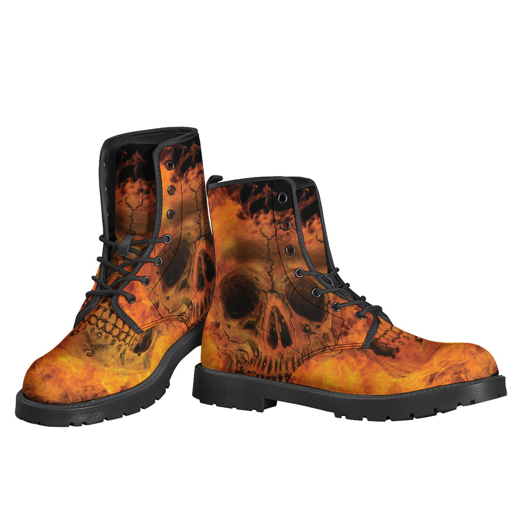 Fire Skull Print Leather Lightweight Boots - Embrace Your Inner Hippie - 3