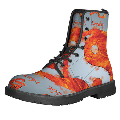 Bohemian Bliss: Fire Yin Yang Chinese Zodiac Lightweight Leather Boots - 1