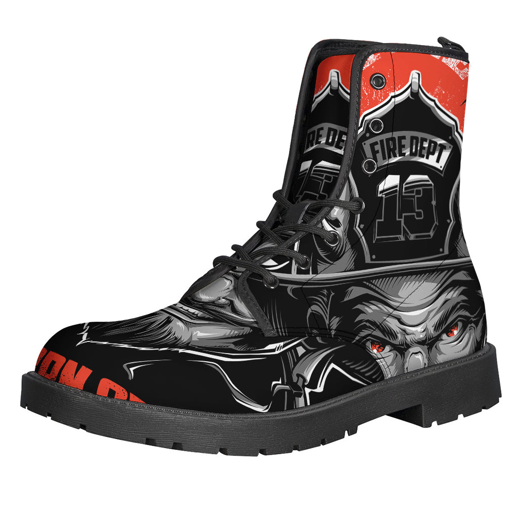 Groovy Firefighter Devil Print Leather Boots for Hippies - 1