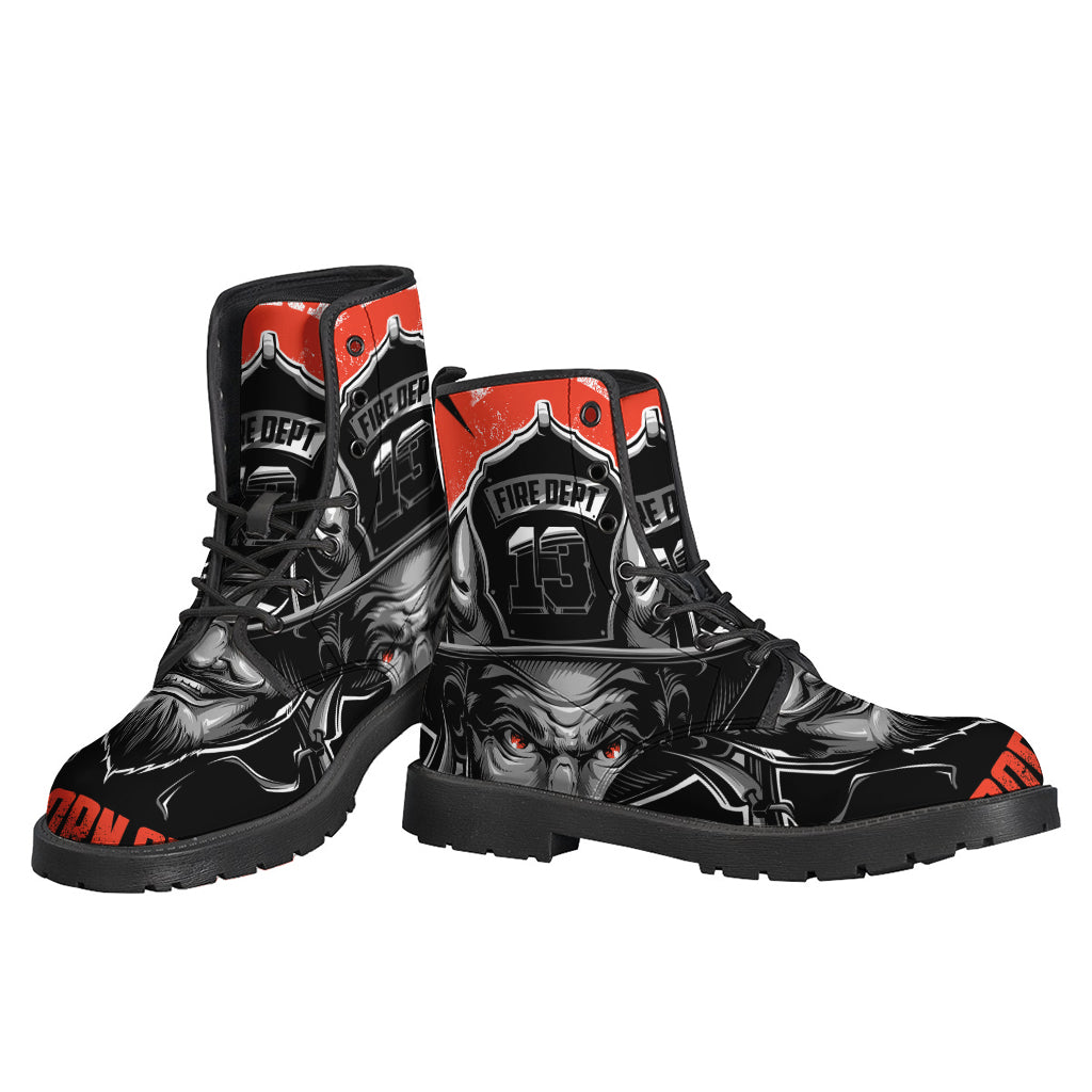 Groovy Firefighter Devil Print Leather Boots for Hippies - 3