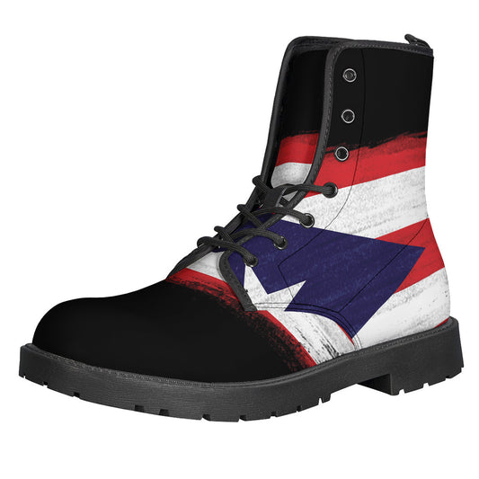 Retro Vibes: Flag of Puerto Rico Print Leather Lightweight Boots for the Groovy Hippie - 1