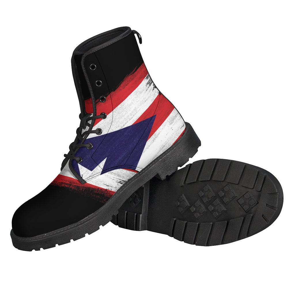 Retro Vibes: Flag of Puerto Rico Print Leather Lightweight Boots for the Groovy Hippie - 2