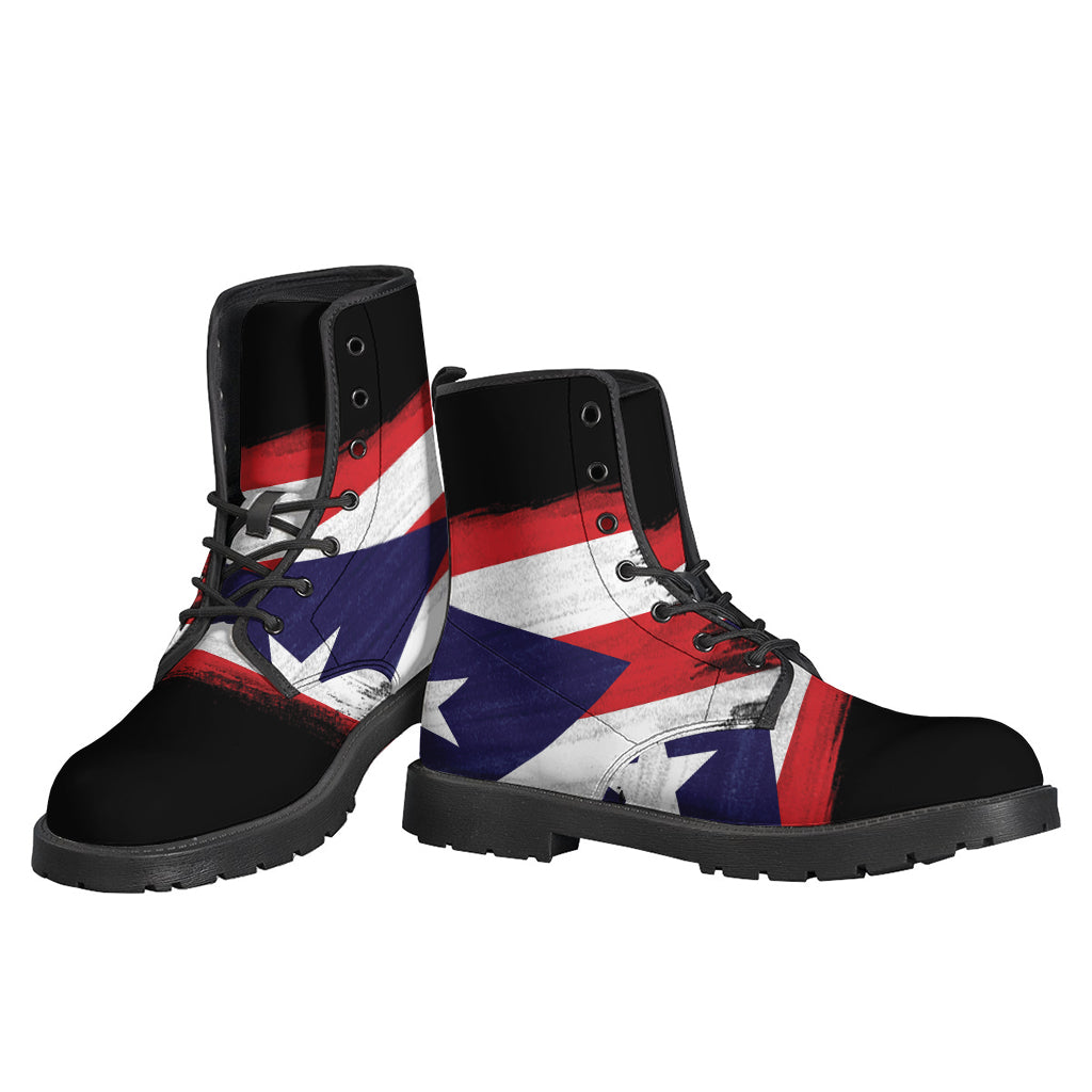 Retro Vibes: Flag of Puerto Rico Print Leather Lightweight Boots for the Groovy Hippie - 3