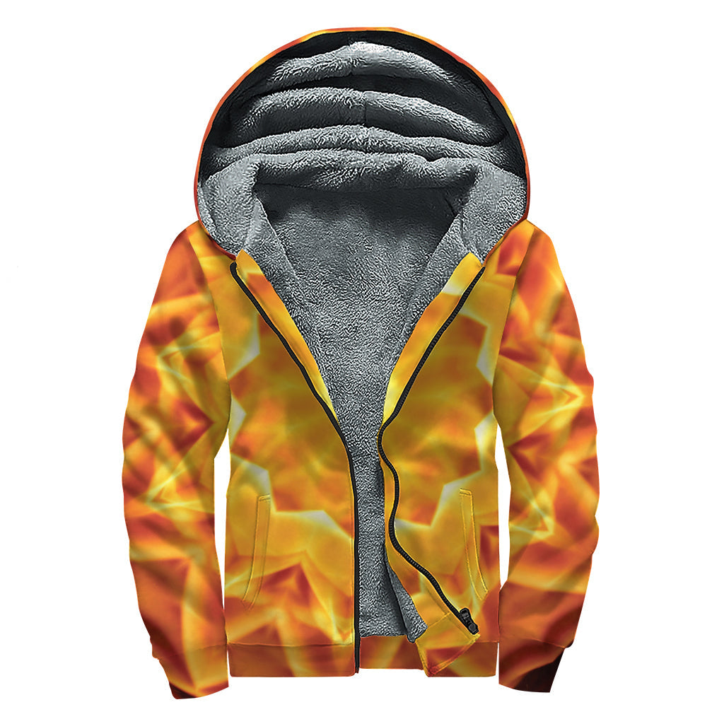 Flame Kaleidoscope Print Hippie Sherpa Lined Zip Up Hoodie - 1