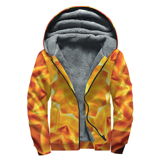 Flame Kaleidoscope Print Hippie Sherpa Lined Zip Up Hoodie - 1