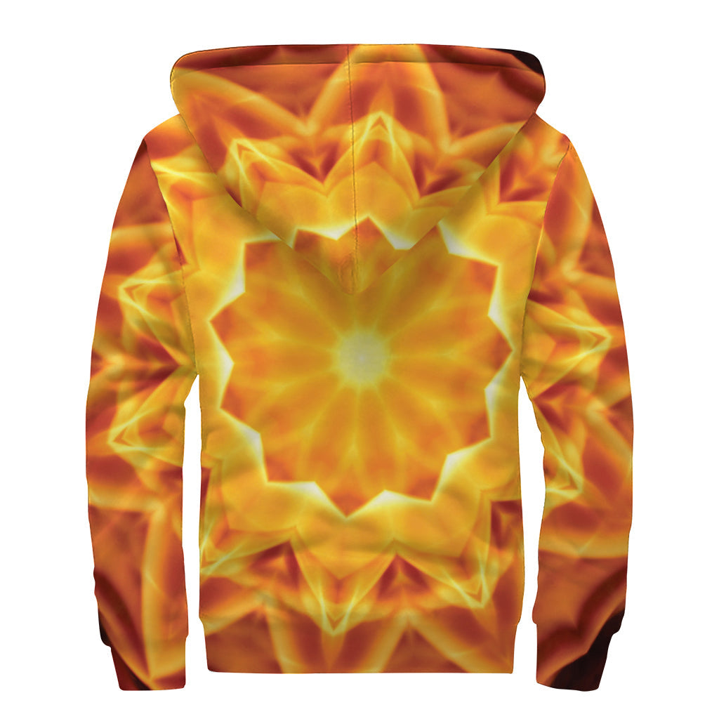 Flame Kaleidoscope Print Hippie Sherpa Lined Zip Up Hoodie - 2