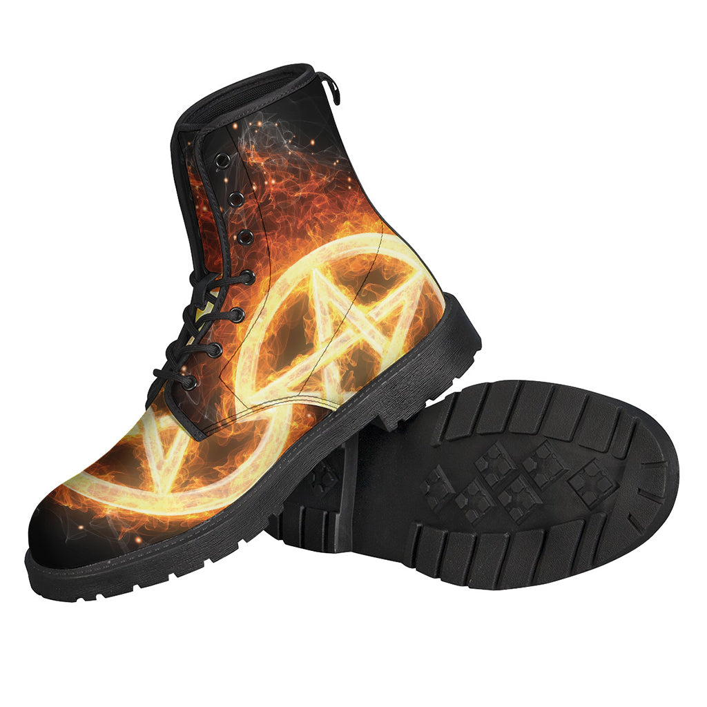 Flame Pentagram Print Leather Boots: Groovy Hippie Style for the Modern Bohemian - 2