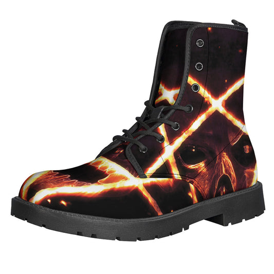 Flame Satanic Pentagram Print Leather Boots for the Stylish Hippies - 1