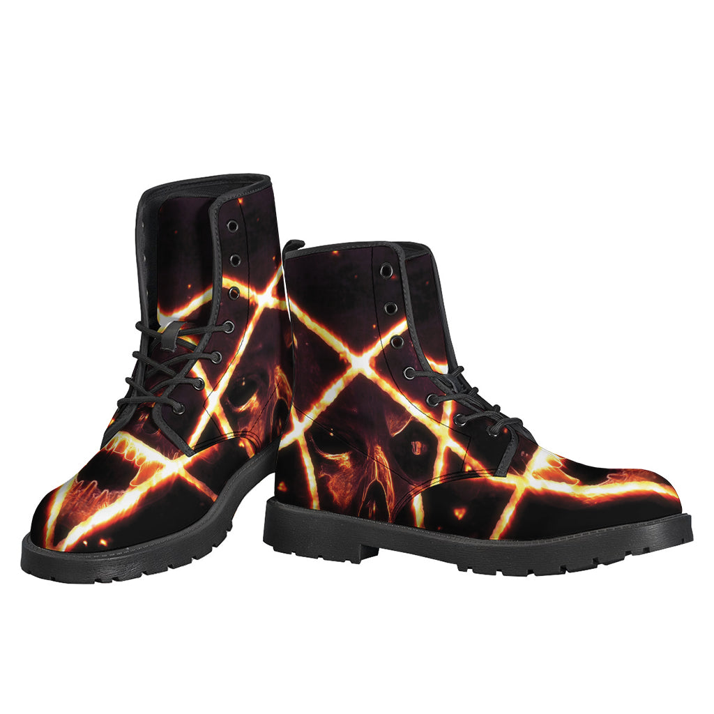 Flame Satanic Pentagram Print Leather Boots for the Stylish Hippies - 3