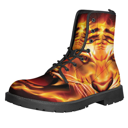 Flame Tiger Print Leather Boots: Groovy and Lightweight Hippie Footwear - 1