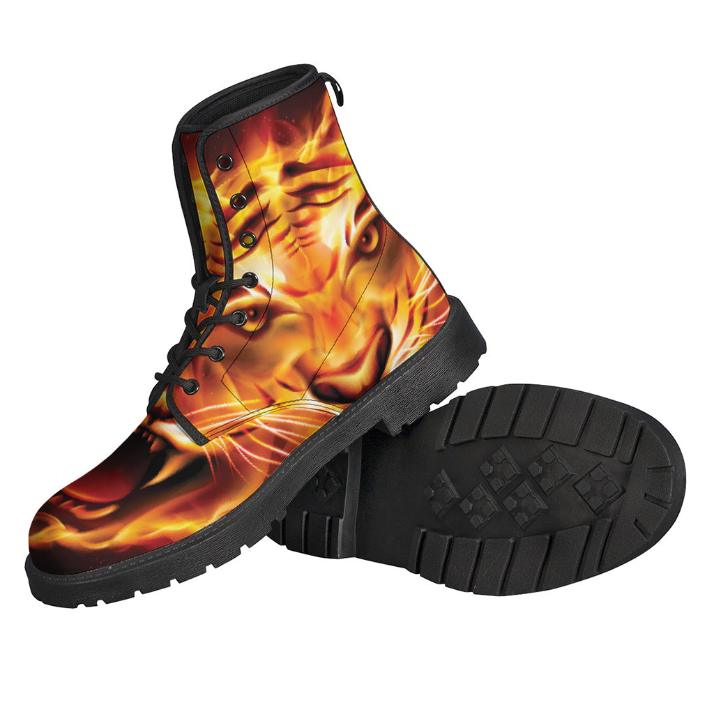 Flame Tiger Print Leather Boots: Groovy and Lightweight Hippie Footwear - 2