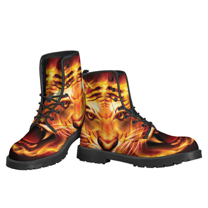 Flame Tiger Print Leather Boots: Groovy and Lightweight Hippie Footwear - 3