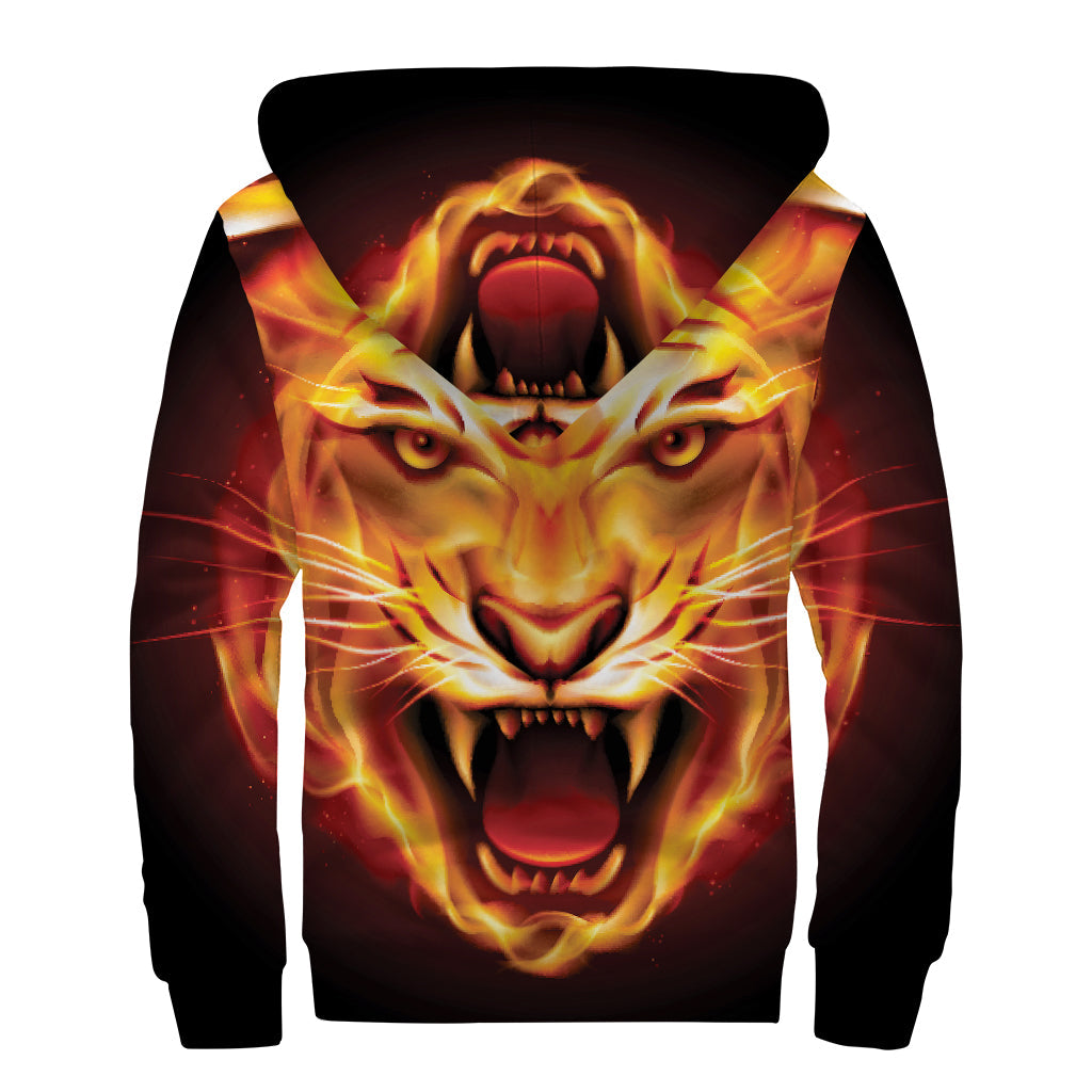 Flame Tiger Print Sherpa-Lined Hippie Zip Up Hoodie - 2