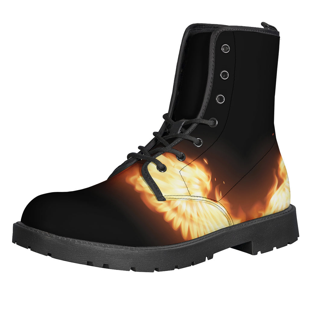 Flame Wings Print Leather Lightweight Boots for the Free-Spirited Hippie - 1