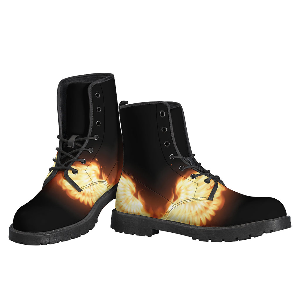 Flame Wings Print Leather Lightweight Boots for the Free-Spirited Hippie - 3