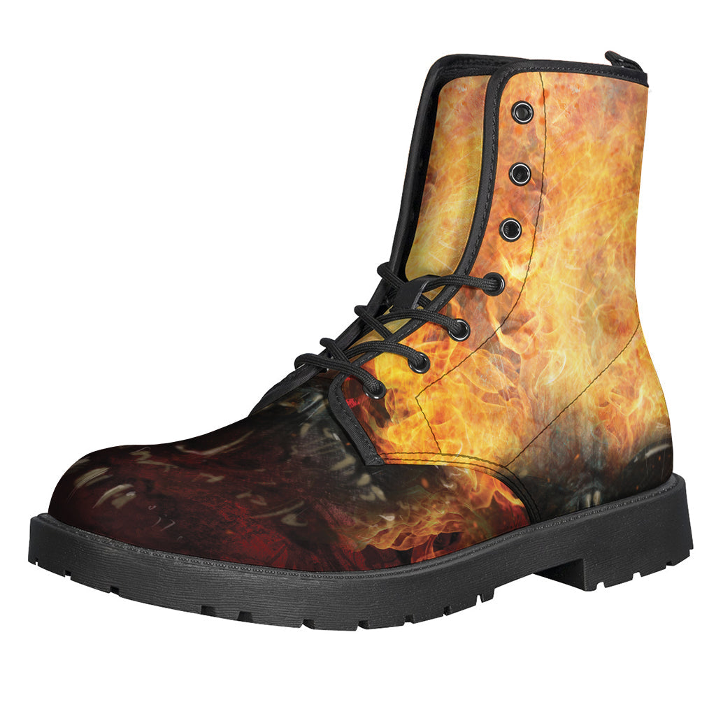 Flaming Demon Skull Leather Lightweight Boots for Modern Hippies - 1