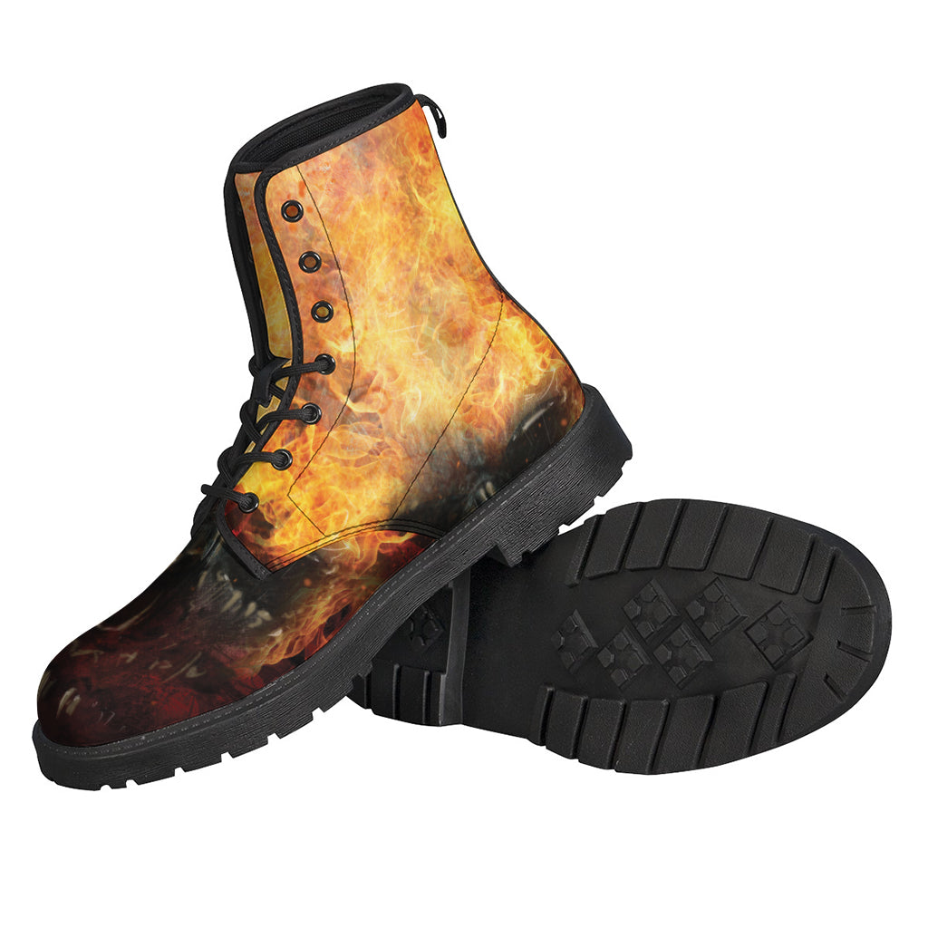 Flaming Demon Skull Leather Lightweight Boots for Modern Hippies - 2