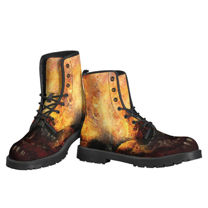 Flaming Demon Skull Leather Lightweight Boots for Modern Hippies - 3