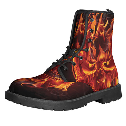 Flaming Evil Skull Leather Boots for Boho Babes - 1