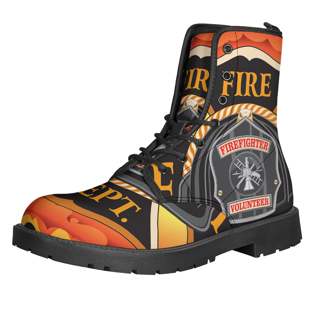 Flaming Firefighter Emblem Leather Lightweight Boots for Stylish Hippies - 1