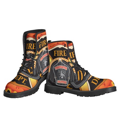 Flaming Firefighter Emblem Leather Lightweight Boots for Stylish Hippies - 3