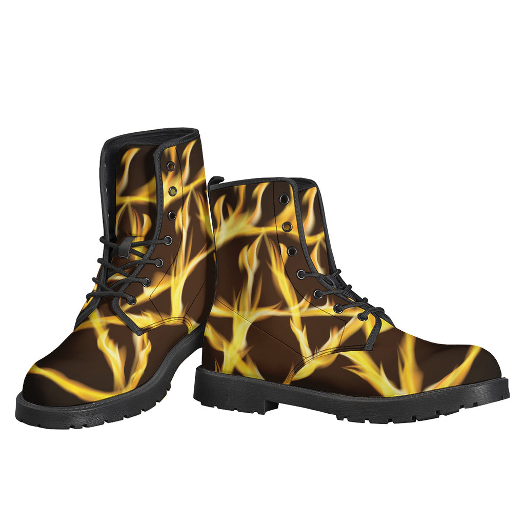 Flaming Pentagram Hippie Leather Boots: Embrace Your Inner Free Spirit - 3