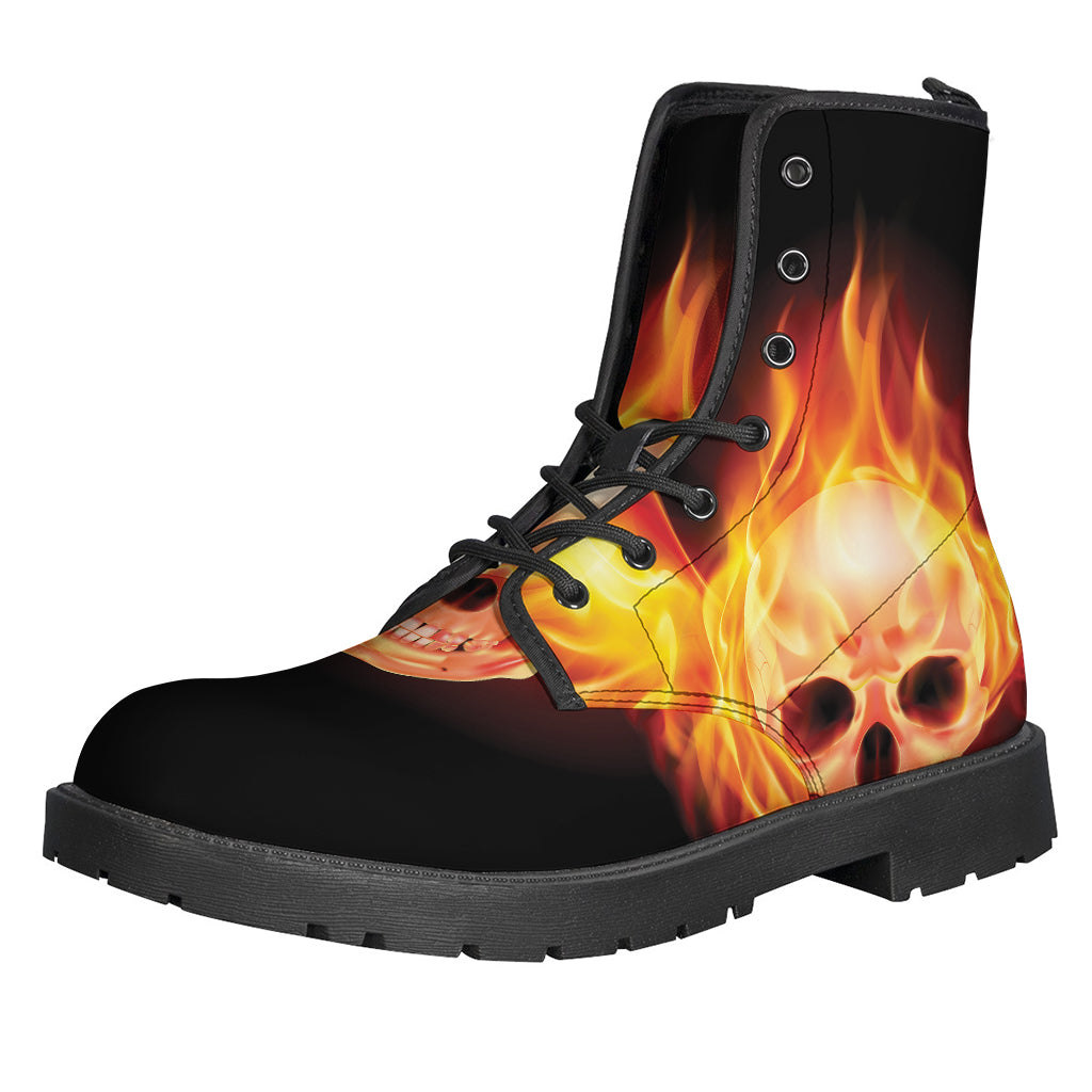 Flaming Skull with Fire Wings Leather Boots for Hipster Hippies - 1