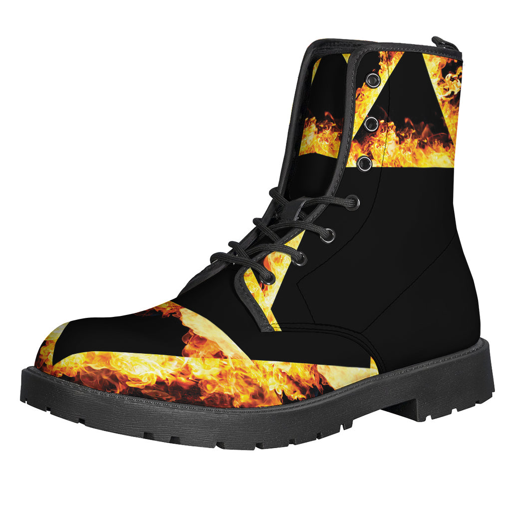 Flaming Star of David Print Leather Boots for Hippies with Style - 1