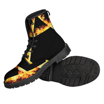 Flaming Star of David Print Leather Boots for Hippies with Style - 2