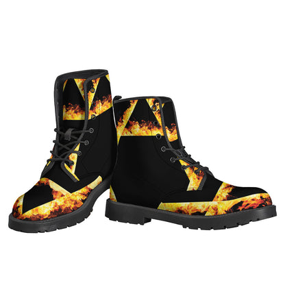 Flaming Star of David Print Leather Boots for Hippies with Style - 3