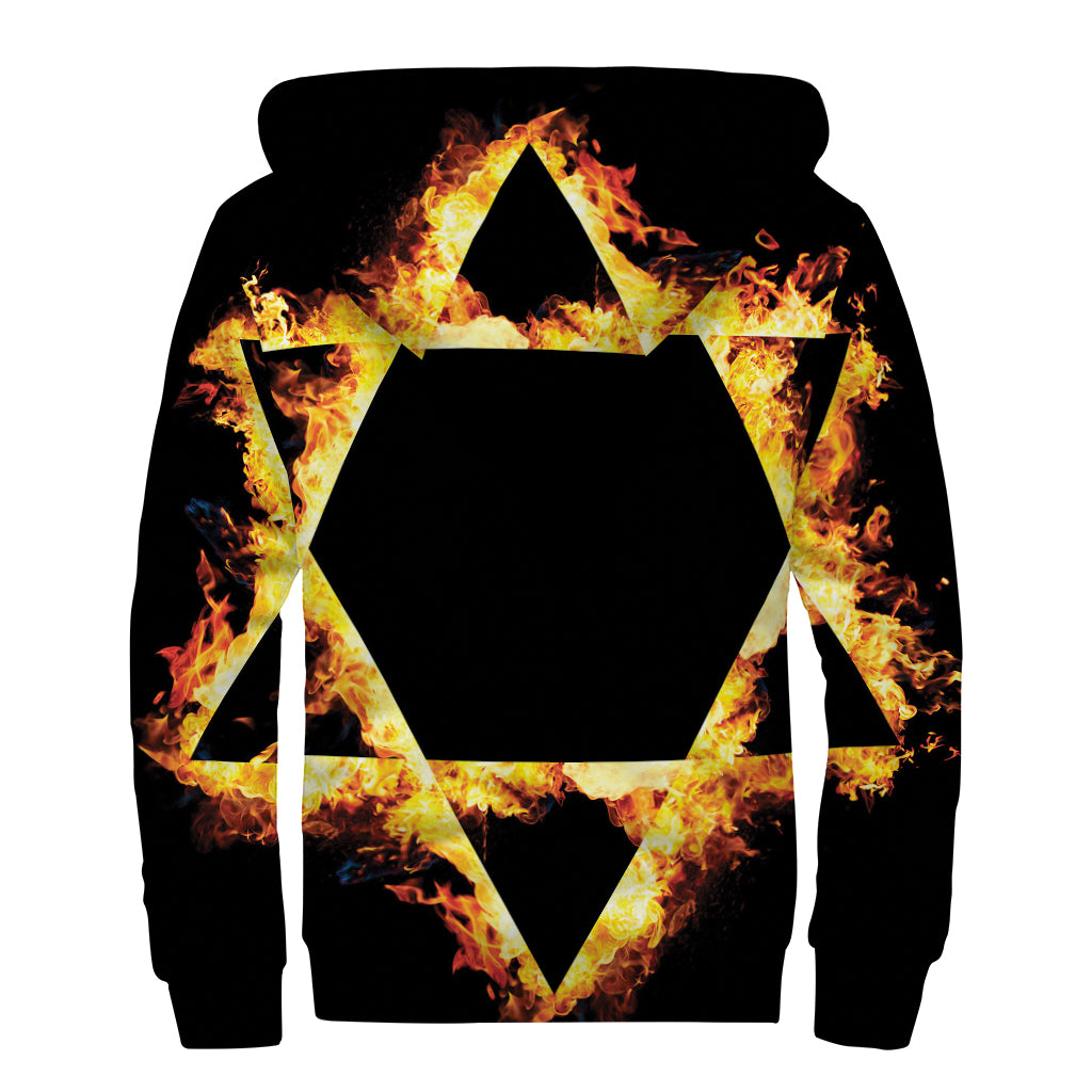 Flaming Star of David Hippie Sherpa Lined Zip Up Hoodie - 2